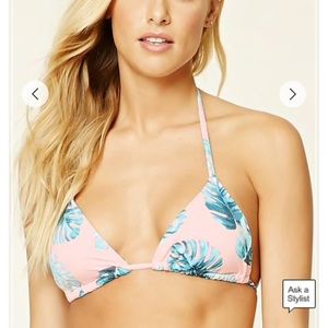 NWT pink bikini top with teal leaves MED